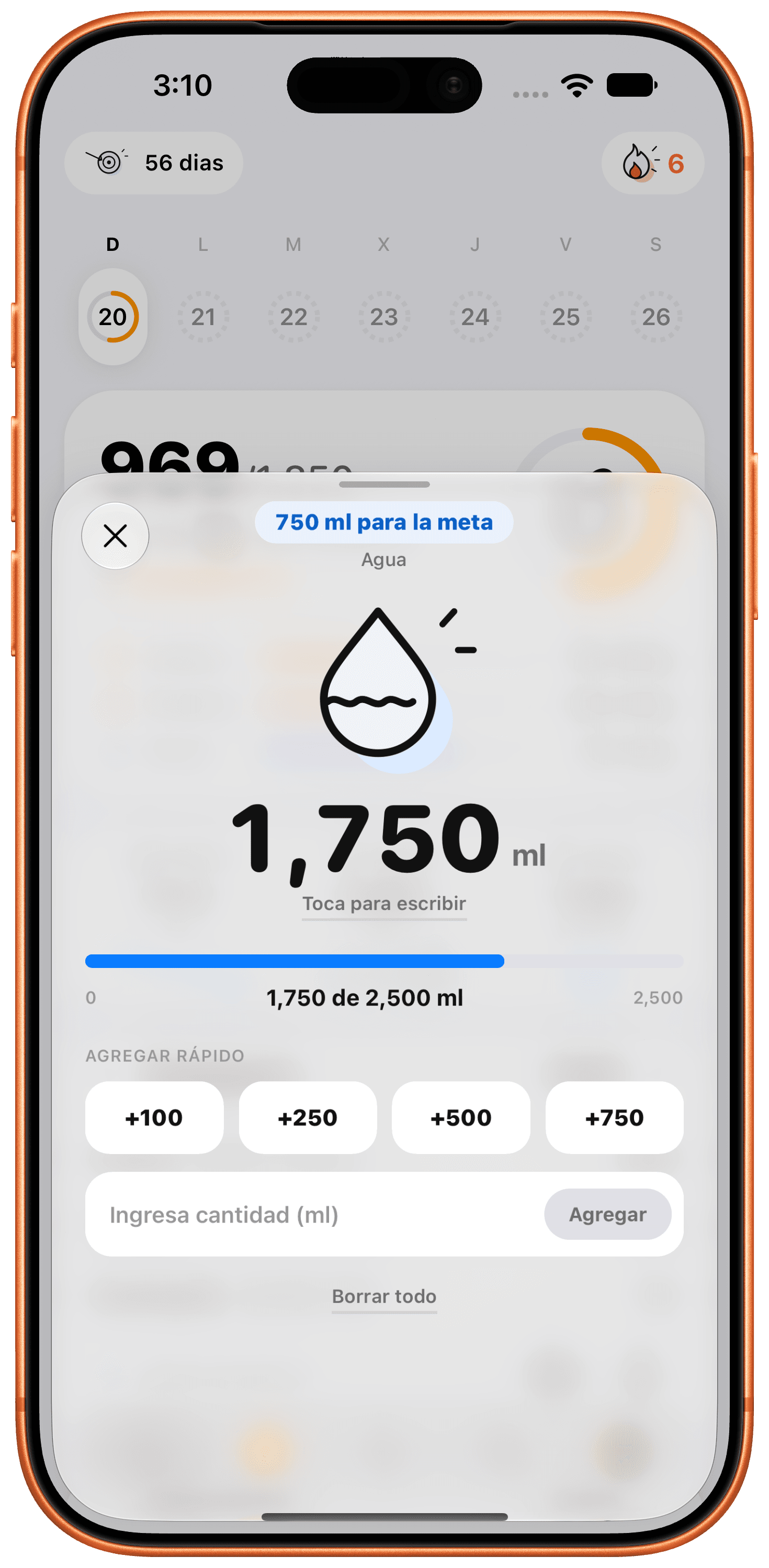 Rastreador de agua — Registra tu consumo de agua y mantente hidratado todo el día. (es)